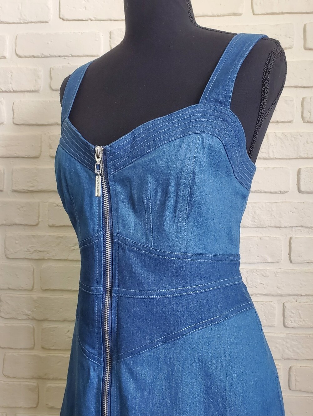 Betsey Johnson Zip Front Sweetheart Bustier Denim Mini Dress Size 12 - Picture 4 of 14